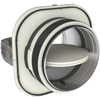 Round fire damper of Rf-Technologies for 120' fire resistance - suitable for surface mounting.
