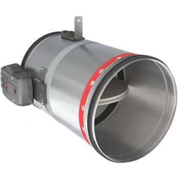 Round fire damper from Rf-Technologies for 120' fire resistance and with tunnel casing extension.