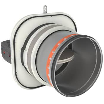 This round fire damper is suitable for surface mounting and has a tunnel casing extension.